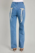 High Waist Straight Leg Bow Detail Denim by Boutique 23