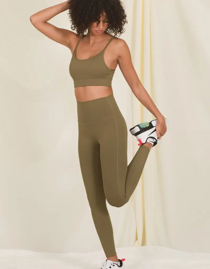 High Waisted Full Lenght Leggings - Dark Olive by Boutique 23