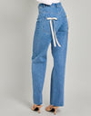 High Waist Straight Leg Bow Detail Denim