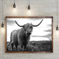 Highland Cow Black And White Portrait Canvas Wall Art by Tailored Canvases