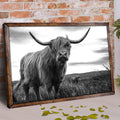 Highland Cow Black And White Portrait Canvas Wall Art by Tailored Canvases