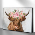 Highland Cow Floral Wreath Painting Canvas Wall Art by Tailored Canvases