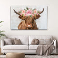 Highland Cow Floral Wreath Painting Canvas Wall Art by Tailored Canvases