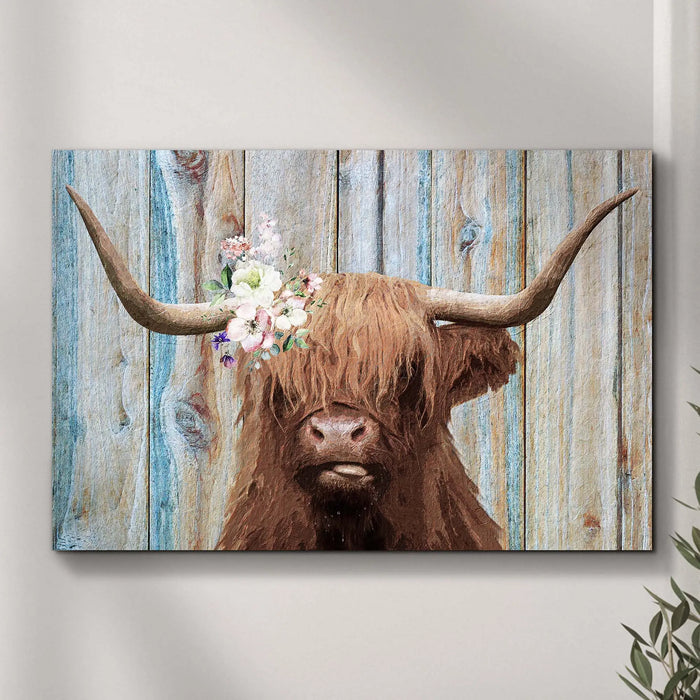 Highland Cow Rustic Painting Canvas Wall Art by Tailored Canvases