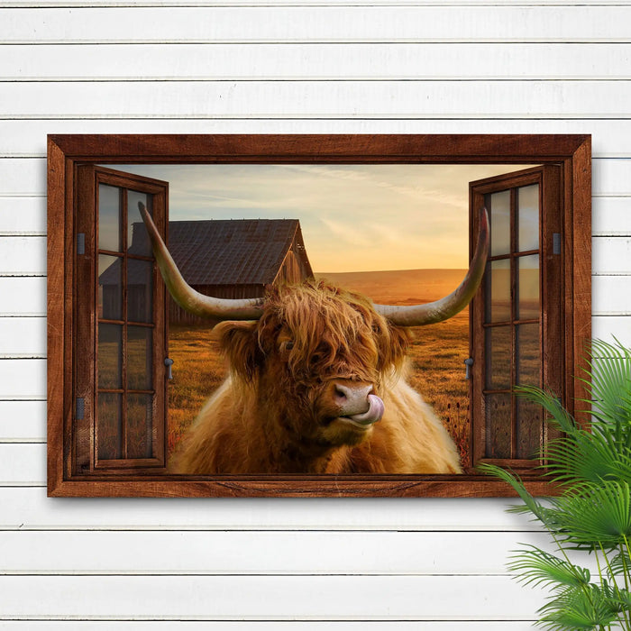 Highland Cow Window View Canvas Wall Art by Tailored Canvases