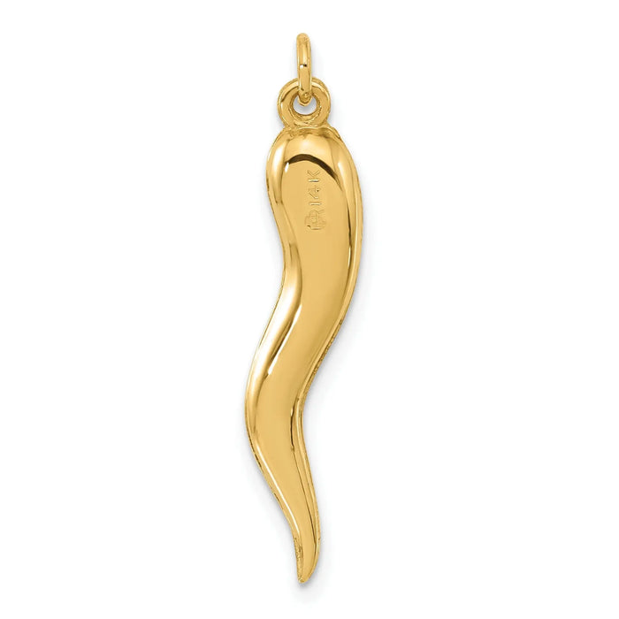 Hollow 3-D Italian Horn Pendant 14k Yellow Gold by Fine Color Jewels
