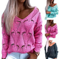 Hollow Out Design See Through V-Neck Long Sleeve Sweater by DailySale