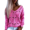 Hollow Out Design See Through V-Neck Long Sleeve Sweater by DailySale