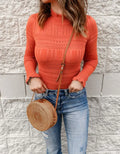 Hollow-Out Knitted Long Sleeve Top With Ruffle by Boutique 23