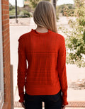 Hollow-Out Knitted Long Sleeve Top With Ruffle by Boutique 23