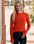 Hollow-Out Knitted Long Sleeve Top With Ruffle by Boutique 23