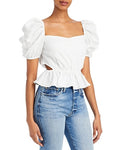 WAYF Womens Annalise Cut-Out Cropped Peplum Top, Size Large by Vanessa Jane