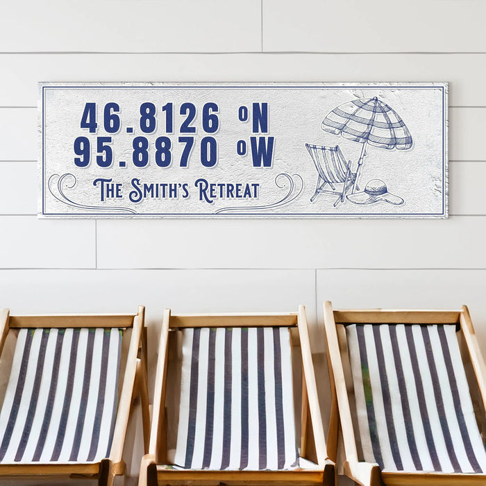 House Retreat Coordinates Sign by Tailored Canvases