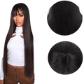 Human hair wig with bangs Natural black