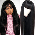 Human hair wig with bangs Natural black