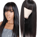 Human hair wig with bangs Natural black