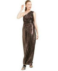 Calvin Klein Womens One-Shoulder Metallic Gown by Vanessa Jane