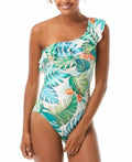 Vince Camuto Printed Ruffle One-Shoulder One-Piece Swimsuit, Size 10 by Vanessa Jane