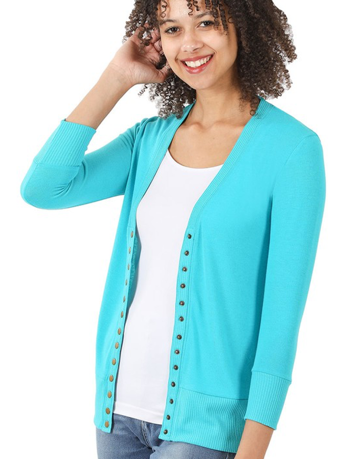 Snap Cardigan 3/4 Sleeve - Ice Blue by Boutique 23
