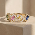 IGI Certified 0.40 Ct Multi Color Unheated Sapphire and Diamond 14K Yellow Gold Engagement Halo Ring by Fine Color Jewels