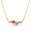 IGI Certified 0.64 Ct Baguette Multi Color Unheated Sapphire and Diamond 14K Yellow Gold Asymmetrical Bar Necklace by Fine Color Jewels
