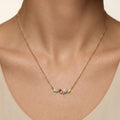 IGI Certified 0.64 Ct Baguette Multi Color Unheated Sapphire and Diamond 14K Yellow Gold Asymmetrical Bar Necklace by Fine Color Jewels