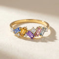 IGI Certified 0.65 Ct Baguette Multi Color Unheated Sapphire and Diamond 14K Yellow Gold Engagement Half Eternitiy Ring by Fine Color Jewels