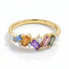 IGI Certified 0.65 Ct Baguette Multi Color Unheated Sapphire and Diamond 14K Yellow Gold Engagement Half Eternitiy Ring