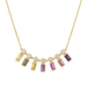 IGI Certified 0.65 Ct Baguette Multi Color Unheated Sapphire Diamond 14K Gold Rainbow Dangler Bar Necklace