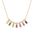 IGI Certified 0.65 Ct Baguette Multi Color Unheated Sapphire Diamond 14K Gold Rainbow Dangler Bar Necklace by Fine Color Jewels