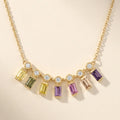 IGI Certified 0.65 Ct Baguette Multi Color Unheated Sapphire Diamond 14K Gold Rainbow Dangler Bar Necklace by Fine Color Jewels