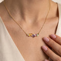IGI Certified 0.71 Ct Multi Color Unheated Sapphire and Diamond 14K Yellow Gold Baguette Necklace by Fine Color Jewels