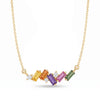 IGI Certified 0.71 Ct Multi Color Unheated Sapphire and Diamond 14K Yellow Gold Baguette Necklace
