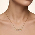IGI Certified 0.78 Ct Baguette Multi Color Unheated Sapphire and Diamond 14K Yellow Gold Dangler Bar Necklace by Fine Color Jewels
