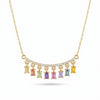 IGI Certified 0.78 Ct Baguette Multi Color Unheated Sapphire and Diamond 14K Yellow Gold Dangler Bar Necklace