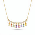 IGI Certified 0.78 Ct Baguette Multi Color Unheated Sapphire and Diamond 14K Yellow Gold Dangler Bar Necklace by Fine Color Jewels
