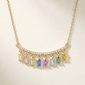 IGI Certified 0.78 Ct Baguette Multi Color Unheated Sapphire and Diamond 14K Yellow Gold Dangler Bar Necklace by Fine Color Jewels