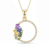 IGI Certified 0.83 Ct Multi Color Unheated Clustered Sapphire Diamond 14K Yellow Gold Wreath Pendant Necklace
