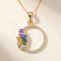 IGI Certified 0.83 Ct Multi Color Unheated Clustered Sapphire Diamond 14K Yellow Gold Wreath Pendant Necklace by Fine Color Jewels