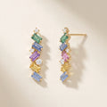 IGI Certified 0.96 Ct Multi Color Unheated Sapphire and Diamond 14K Gold Zigzag Drop Earrings by Fine Color Jewels