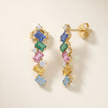 IGI Certified 0.97 Ct Multi Color Unheated Sapphire and Diamond 14K Yellow Gold Zigzag Drop Earrings by Fine Color Jewels