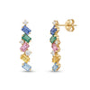 IGI Certified 0.97 Ct Multi Color Unheated Sapphire and Diamond 14K Yellow Gold Zigzag Drop Earrings