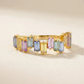 IGI Certified 1.02 Ct Baguette Multi Color Unheated Sapphire Prong 14K Yellow Gold Asymmetrical Engagement Ring by Fine Color Jewels