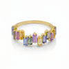 IGI Certified 1.02 Ct Baguette Multi Color Unheated Sapphire Prong 14K Yellow Gold Asymmetrical Engagement Ring