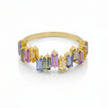 IGI Certified 1.02 Ct Baguette Multi Color Unheated Sapphire Prong 14K Yellow Gold Asymmetrical Engagement Ring by Fine Color Jewels