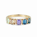 IGI Certified 1.27 Ct Multi Color Unheated Sapphire Prong 14K Yellow Gold Half Eternity Engagement Ring by Fine Color Jewels