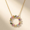 IGI Certified 1.71 Ct Multi Color Unheated Sapphire Diamond 14K Yellow Gold Circle Wreath Pendant Necklace by Fine Color Jewels