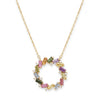 IGI Certified 1.71 Ct Multi Color Unheated Sapphire Diamond 14K Yellow Gold Circle Wreath Pendant Necklace