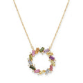 IGI Certified 1.71 Ct Multi Color Unheated Sapphire Diamond 14K Yellow Gold Circle Wreath Pendant Necklace by Fine Color Jewels