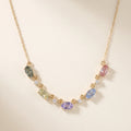 IGI Certified 1.80 Ct Multi Color Unheated Sapphire and Diamond 14K Yellow Gold Curved Necklace by Fine Color Jewels
